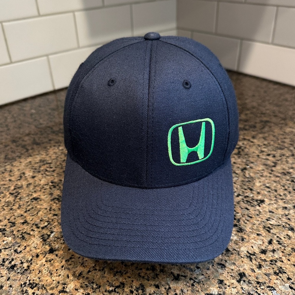 Honda Pacific Headwear Pro Model Fitted Baseball Cap L-XL Navy Green‎